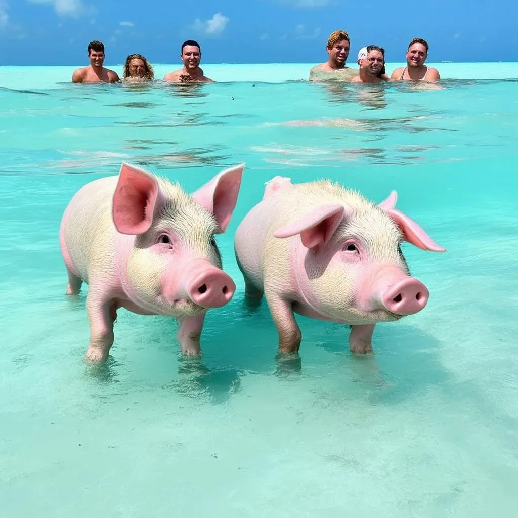 The Bahamas' famous swimming pigs